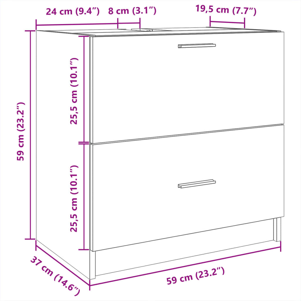 vidaXL Sink Cabinet Smoked Oak 59x37x59 cm Engineered Wood