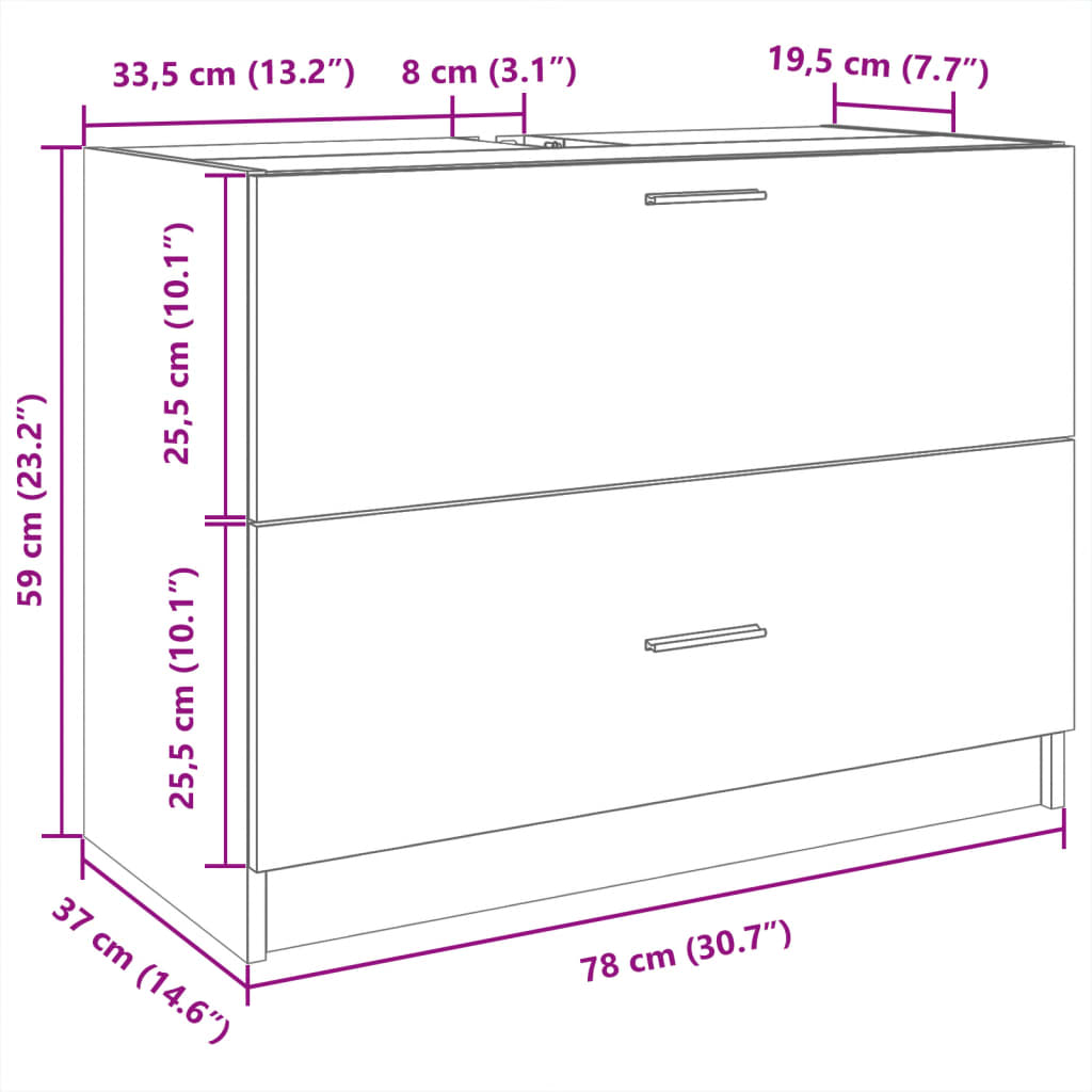 vidaXL Sink Cabinet Concrete Grey 78x37x59 cm Engineered Wood