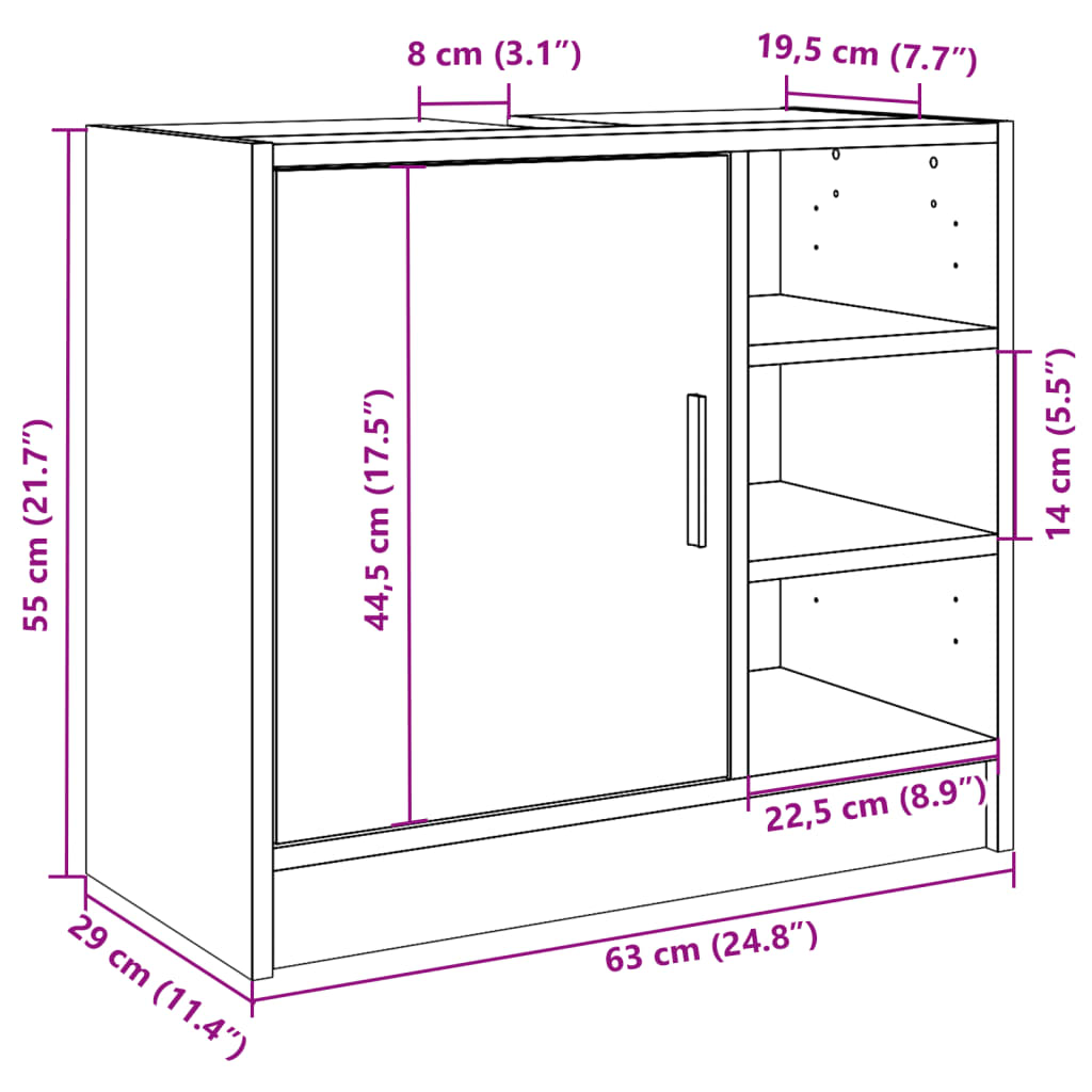 vidaXL Sink Cabinet Sonoma Oak 63x29x55 cm Engineered Wood