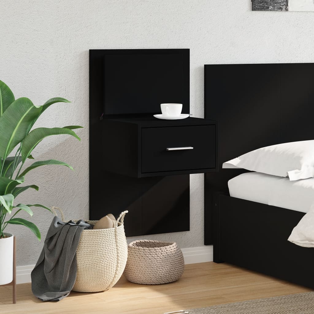 vidaXL Wall-mounted Bedside Cabinet with LED Lights Black