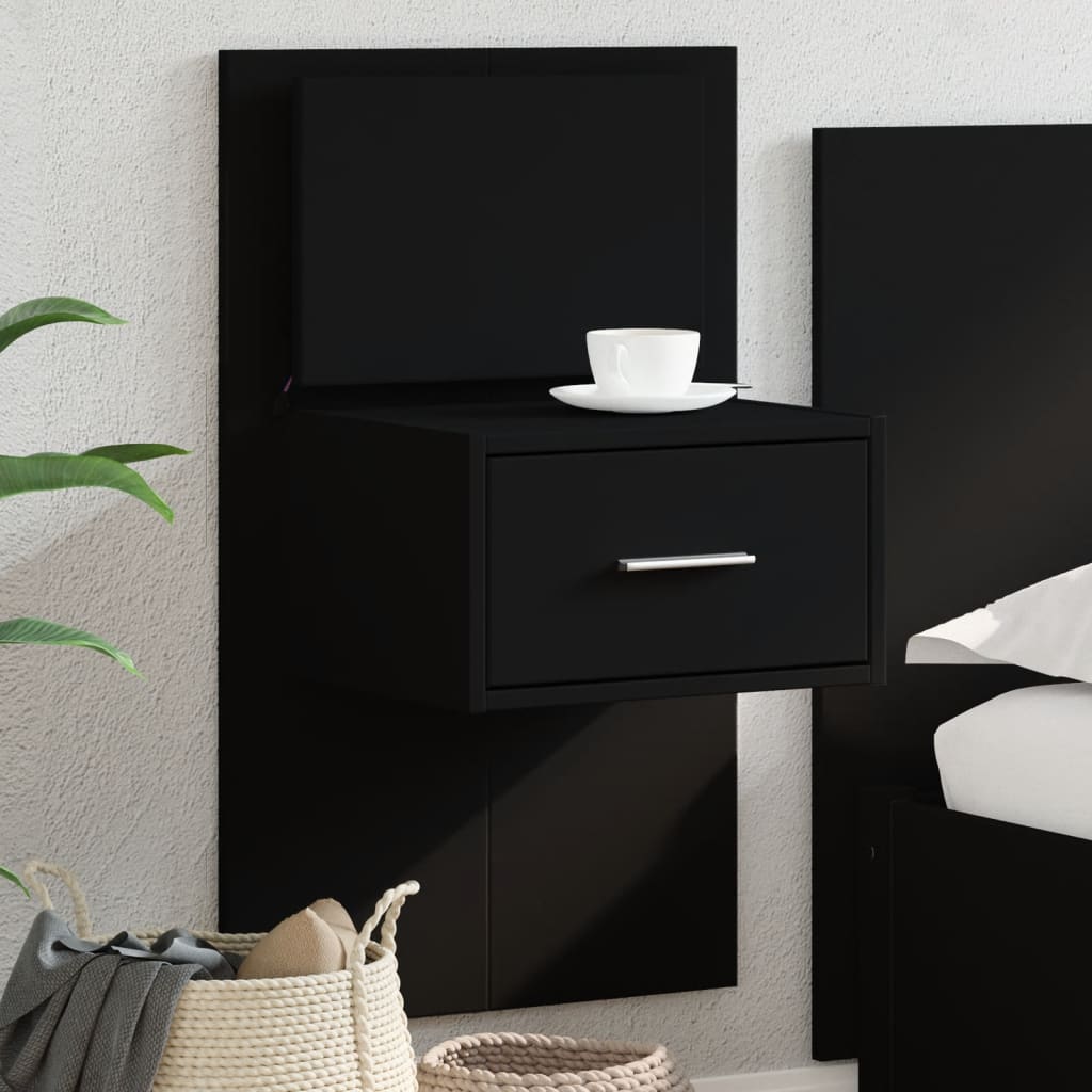 vidaXL Wall-mounted Bedside Cabinet with LED Lights Black