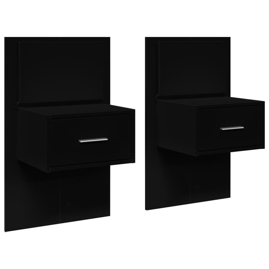 vidaXL Wall-mounted Bedside Cabinets with LED Lights 2 pcs Black