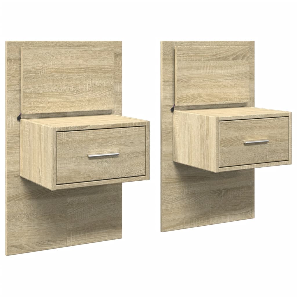 vidaXL Wall-mounted Bedside Cabinets with LED Lights 2 pcs Sonoma Oak