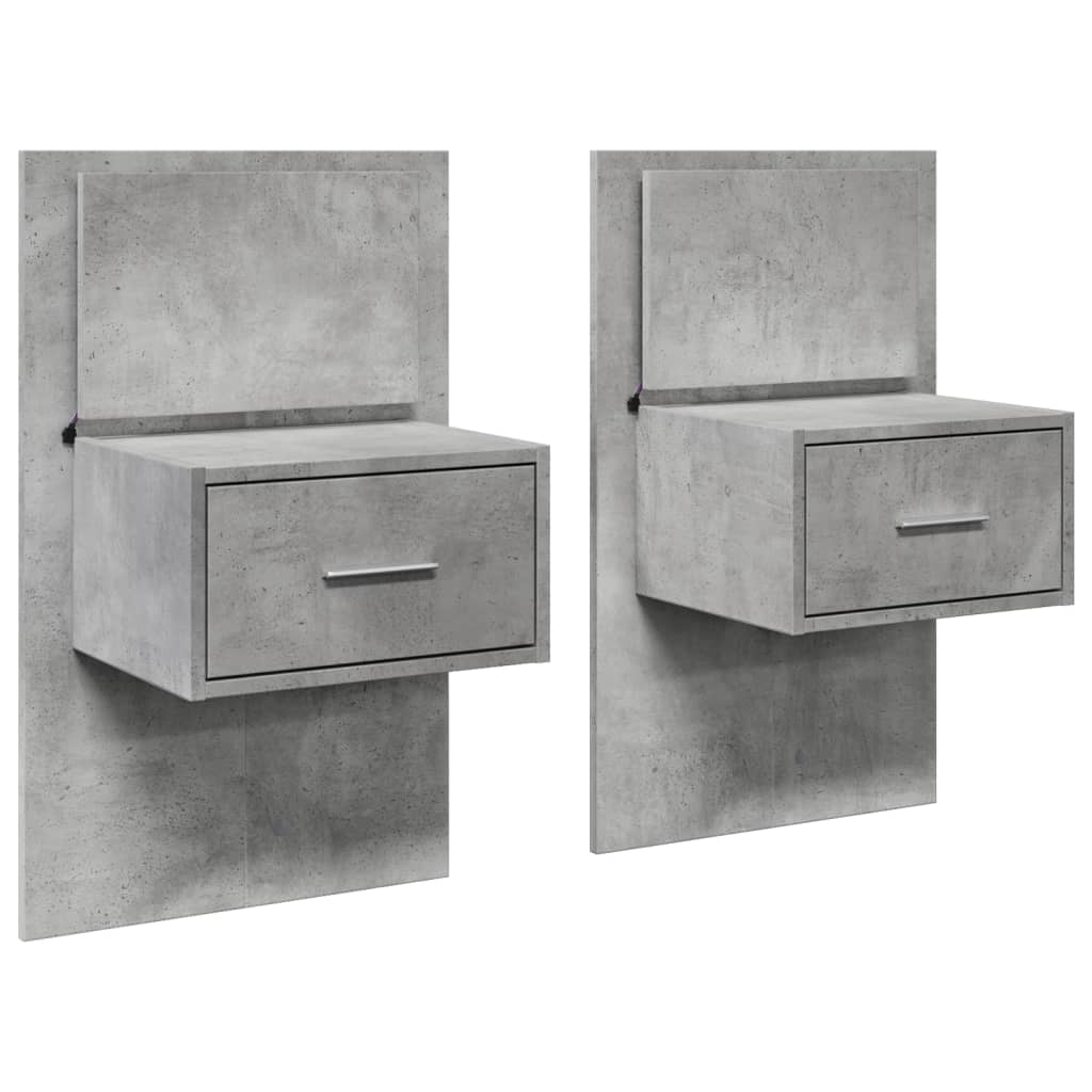 vidaXL Wall-mounted Bedside Cabinets with LED Lights 2 pcs Concrete Grey