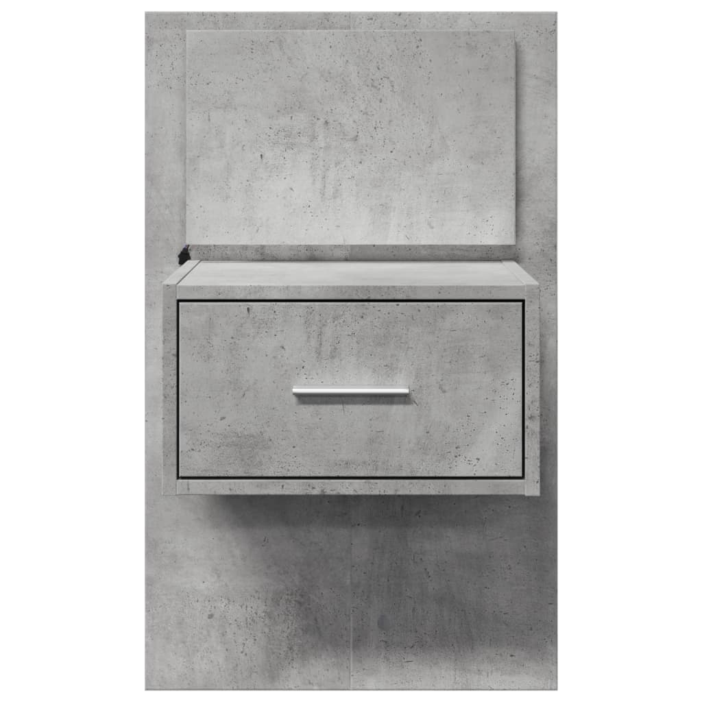 vidaXL Wall-mounted Bedside Cabinets with LED Lights 2 pcs Concrete Grey