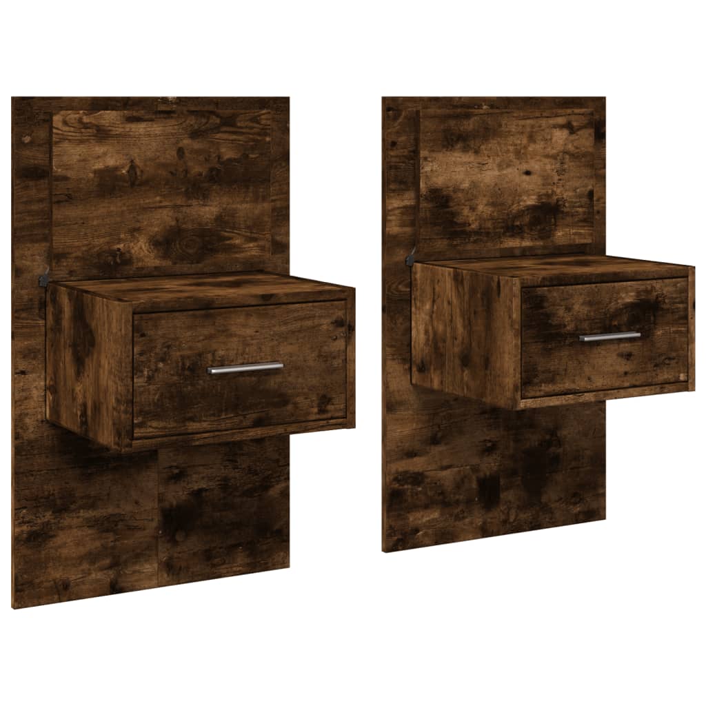 vidaXL Wall-mounted Bedside Cabinets with LED Lights 2 pcs Smoked Oak