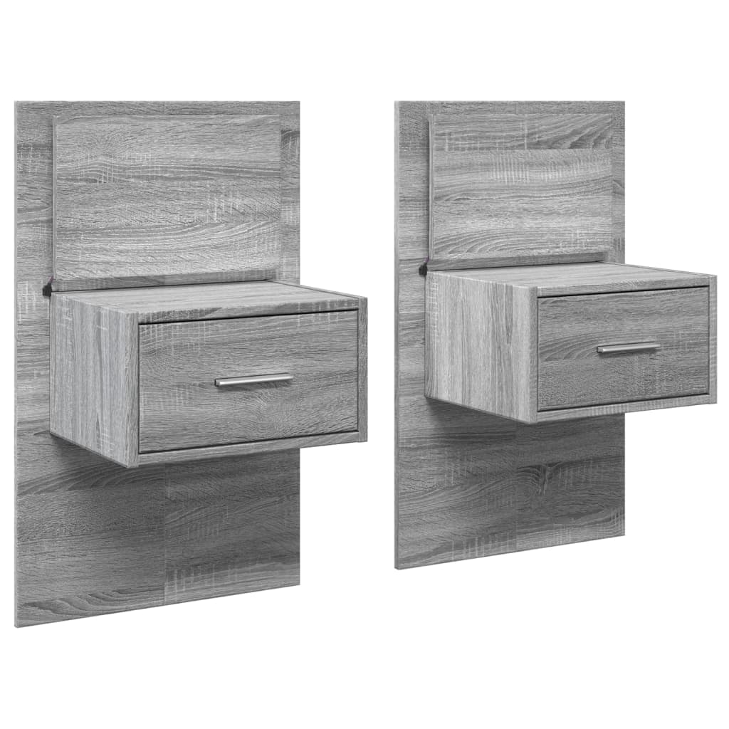 vidaXL Wall-mounted Bedside Cabinets with LED Lights 2 pcs Grey Sonoma