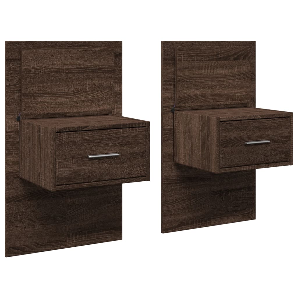 vidaXL Wall-mounted Bedside Cabinets with LED Lights 2 pcs Brown Oak