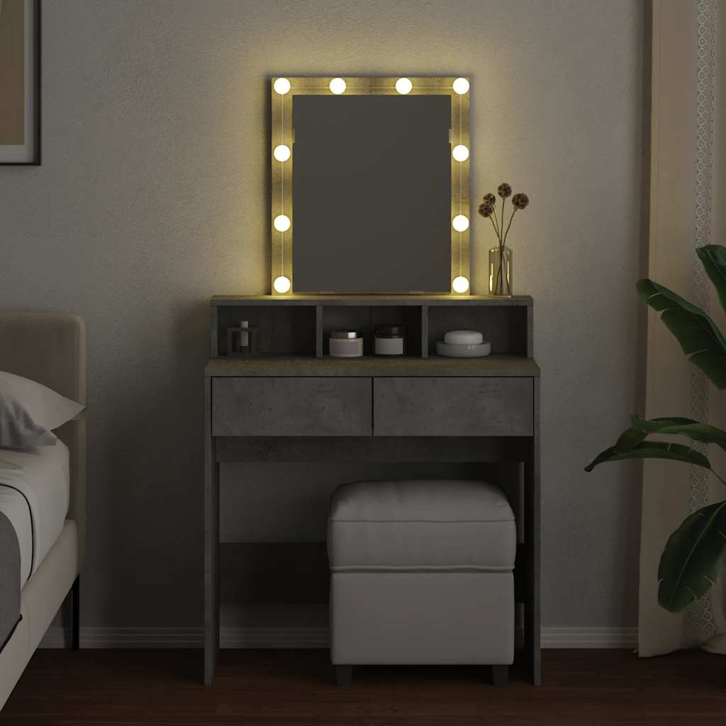 Dressing Table with LED Concrete Grey 80x41x144,5 cm