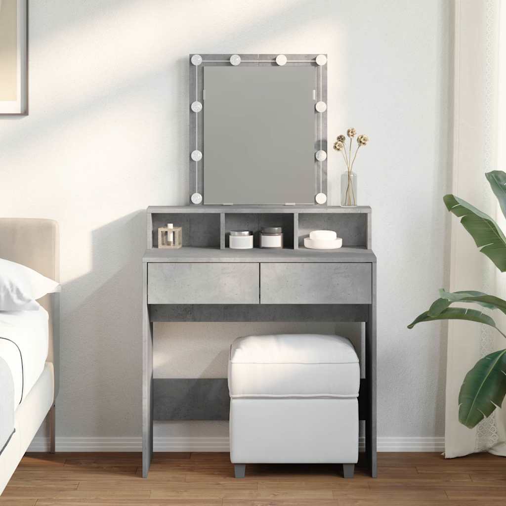Dressing Table with LED Concrete Grey 80x41x144,5 cm
