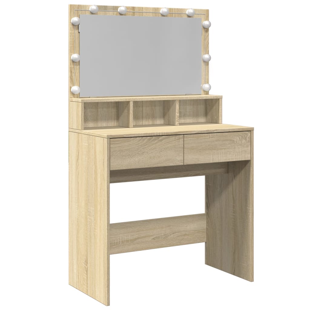 vidaXL Dressing Table with LED Sonoma Oak 80x41x134.5 cm