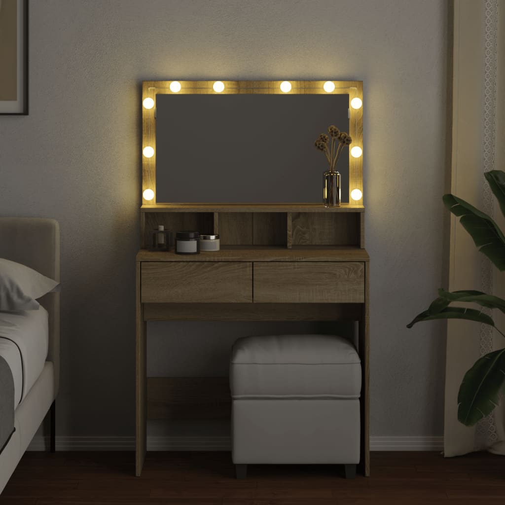 vidaXL Dressing Table with LED Sonoma Oak 80x41x134.5 cm