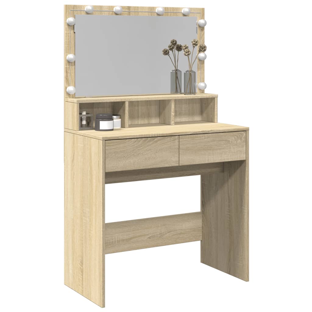 vidaXL Dressing Table with LED Sonoma Oak 80x41x134.5 cm