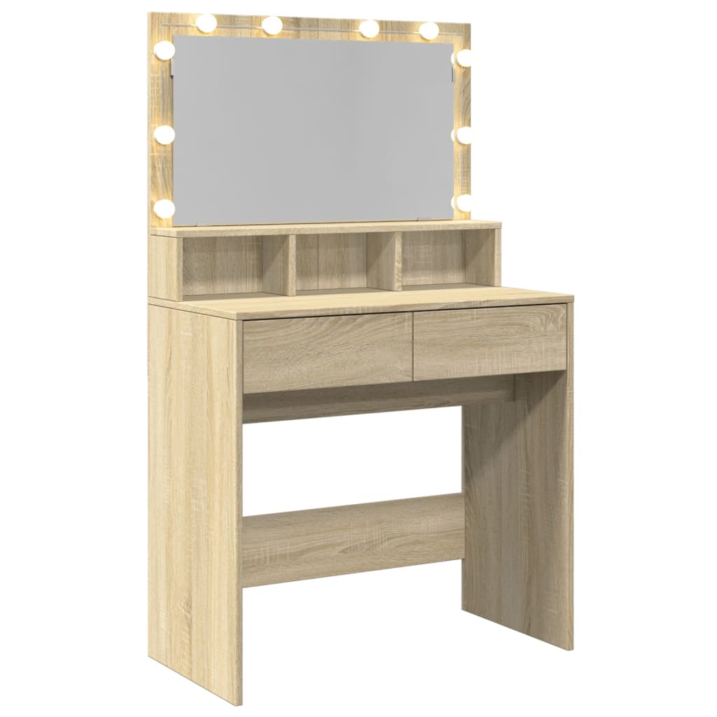 vidaXL Dressing Table with LED Sonoma Oak 80x41x134.5 cm