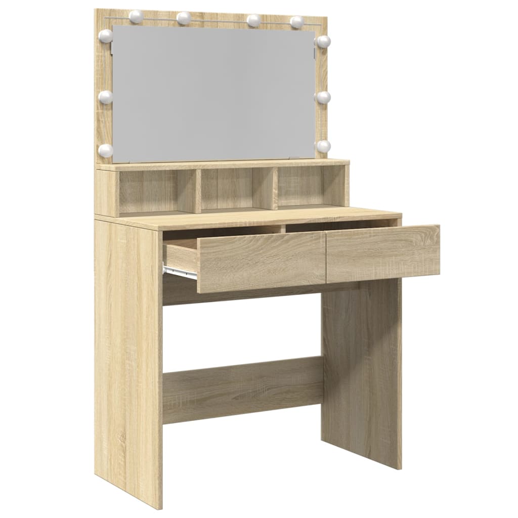 vidaXL Dressing Table with LED Sonoma Oak 80x41x134.5 cm