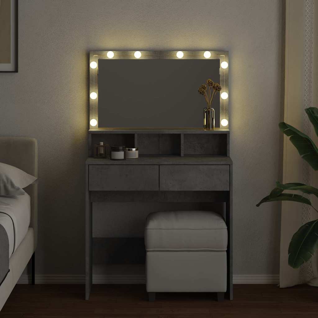 Dressing Table with LED Concrete Grey 80x41x134,5 cm