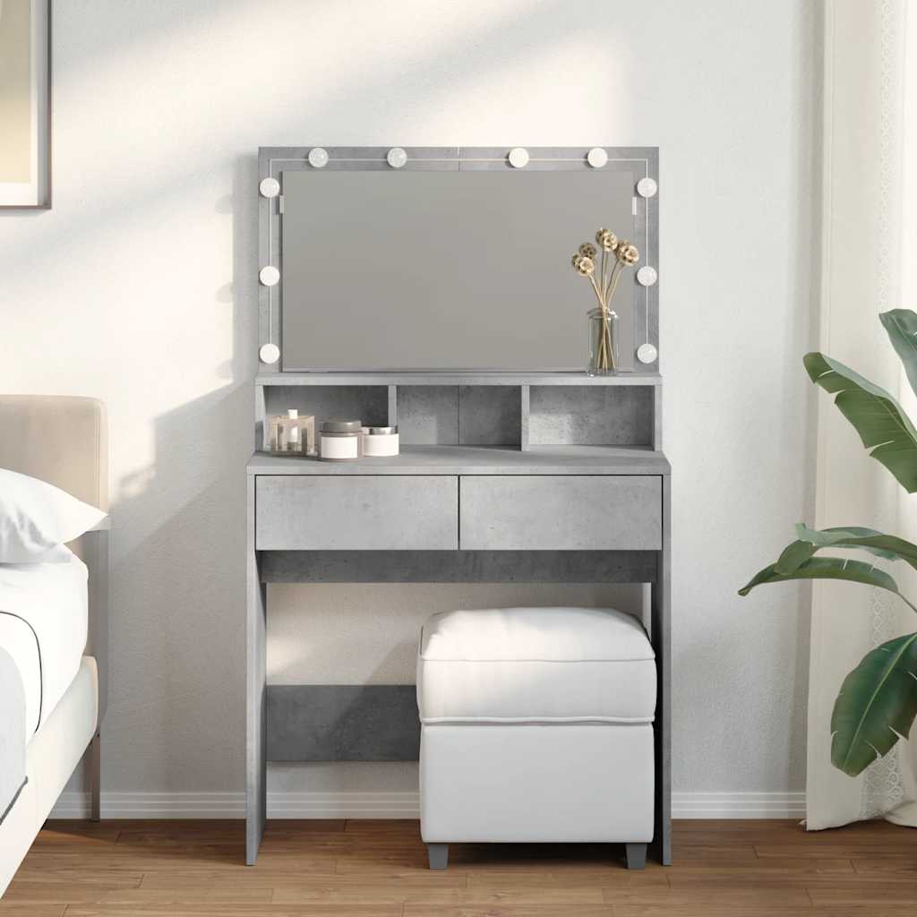 Dressing Table with LED Concrete Grey 80x41x134,5 cm