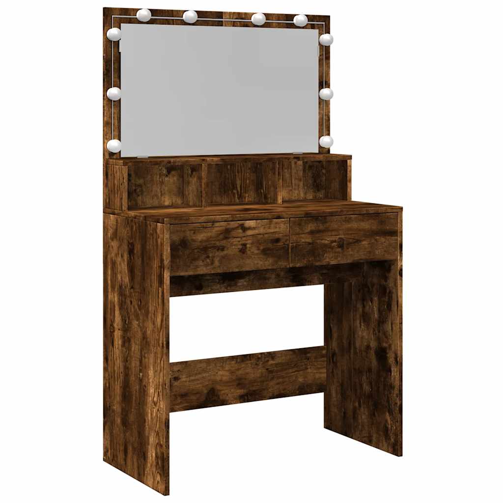 Dressing Table with LED Smoked Oak 80x41x134,5 cm