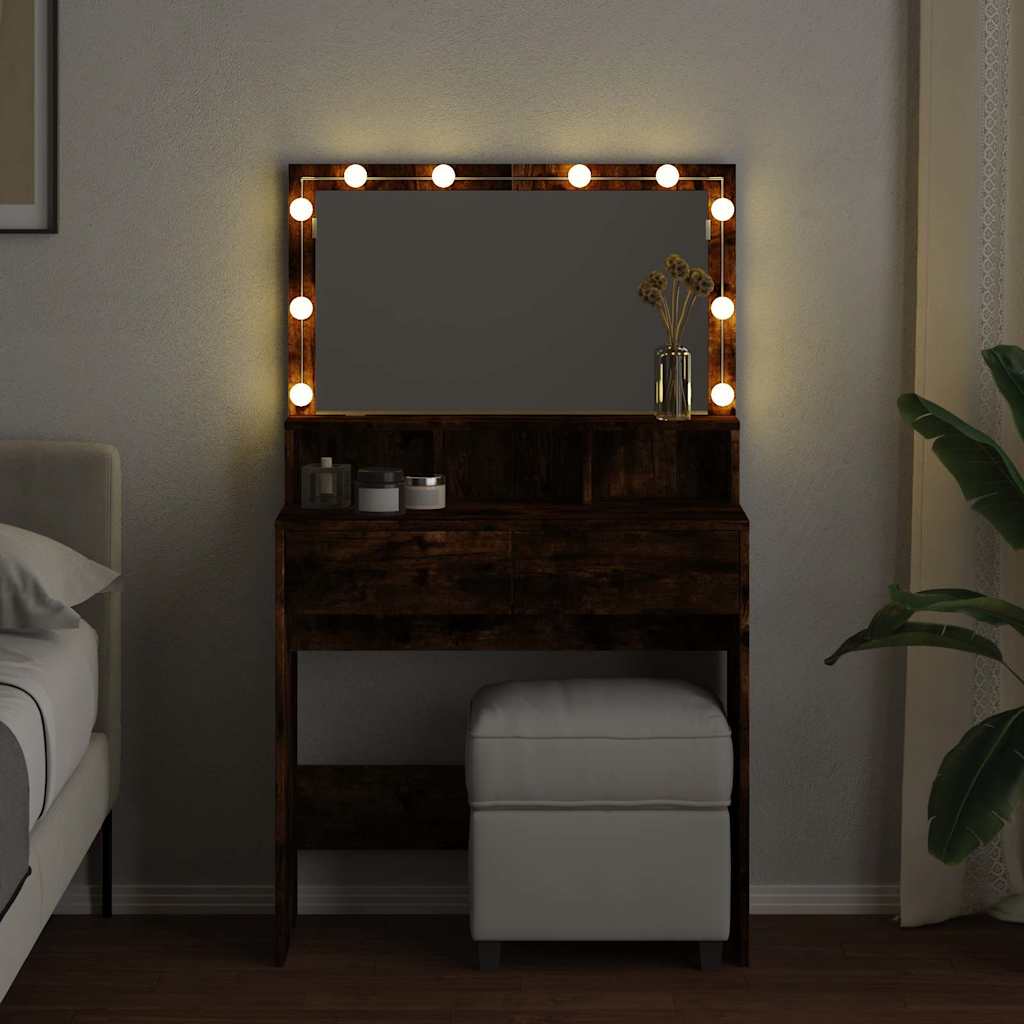 Dressing Table with LED Smoked Oak 80x41x134.5 cm