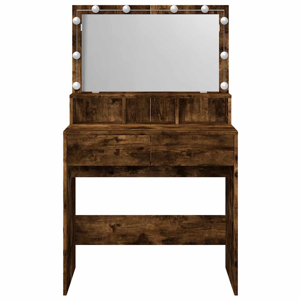 Dressing Table with LED Smoked Oak 80x41x134.5 cm