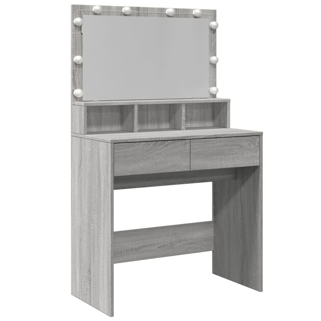 vidaXL Dressing Table with LED Grey Sonoma 80x41x134.5 cm