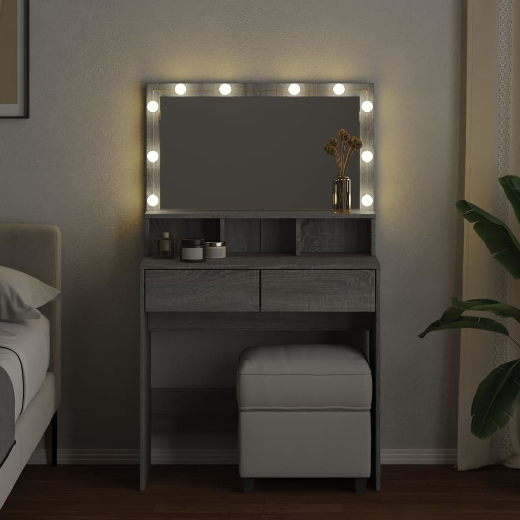 vidaXL Dressing Table with LED Grey Sonoma 80x41x134.5 cm