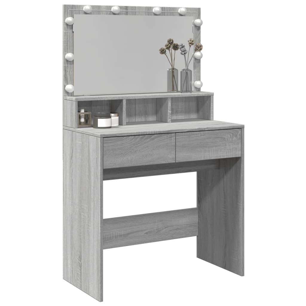 vidaXL Dressing Table with LED Grey Sonoma 80x41x134.5 cm