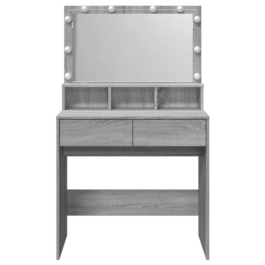 vidaXL Dressing Table with LED Grey Sonoma 80x41x134.5 cm