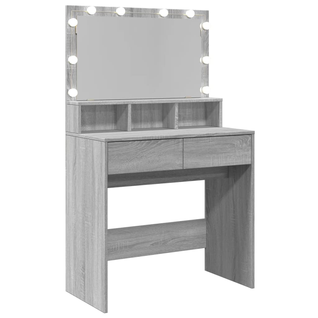 vidaXL Dressing Table with LED Grey Sonoma 80x41x134.5 cm