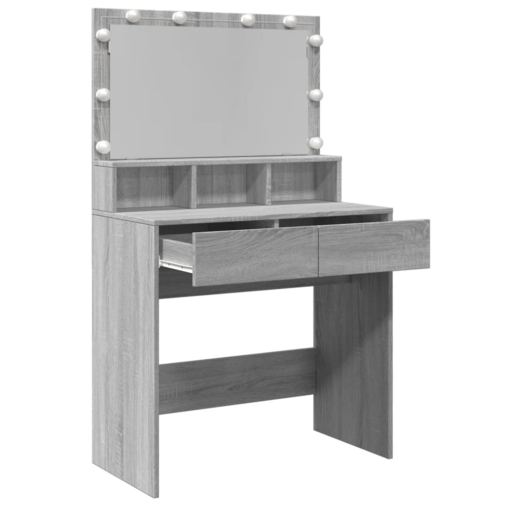 vidaXL Dressing Table with LED Grey Sonoma 80x41x134.5 cm