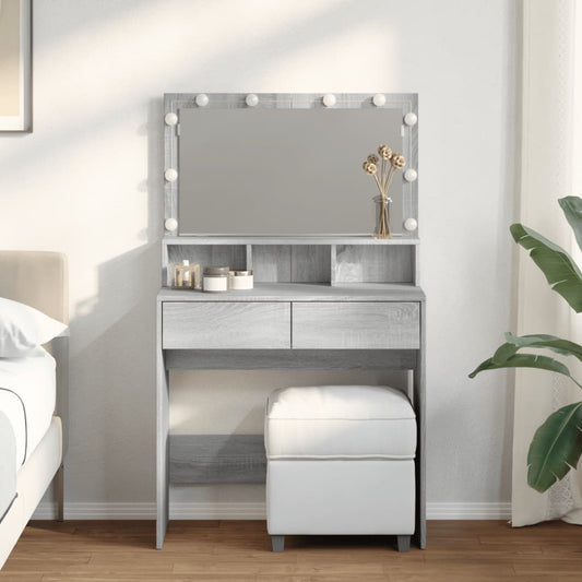 vidaXL Dressing Table with LED Grey Sonoma 80x41x134.5 cm