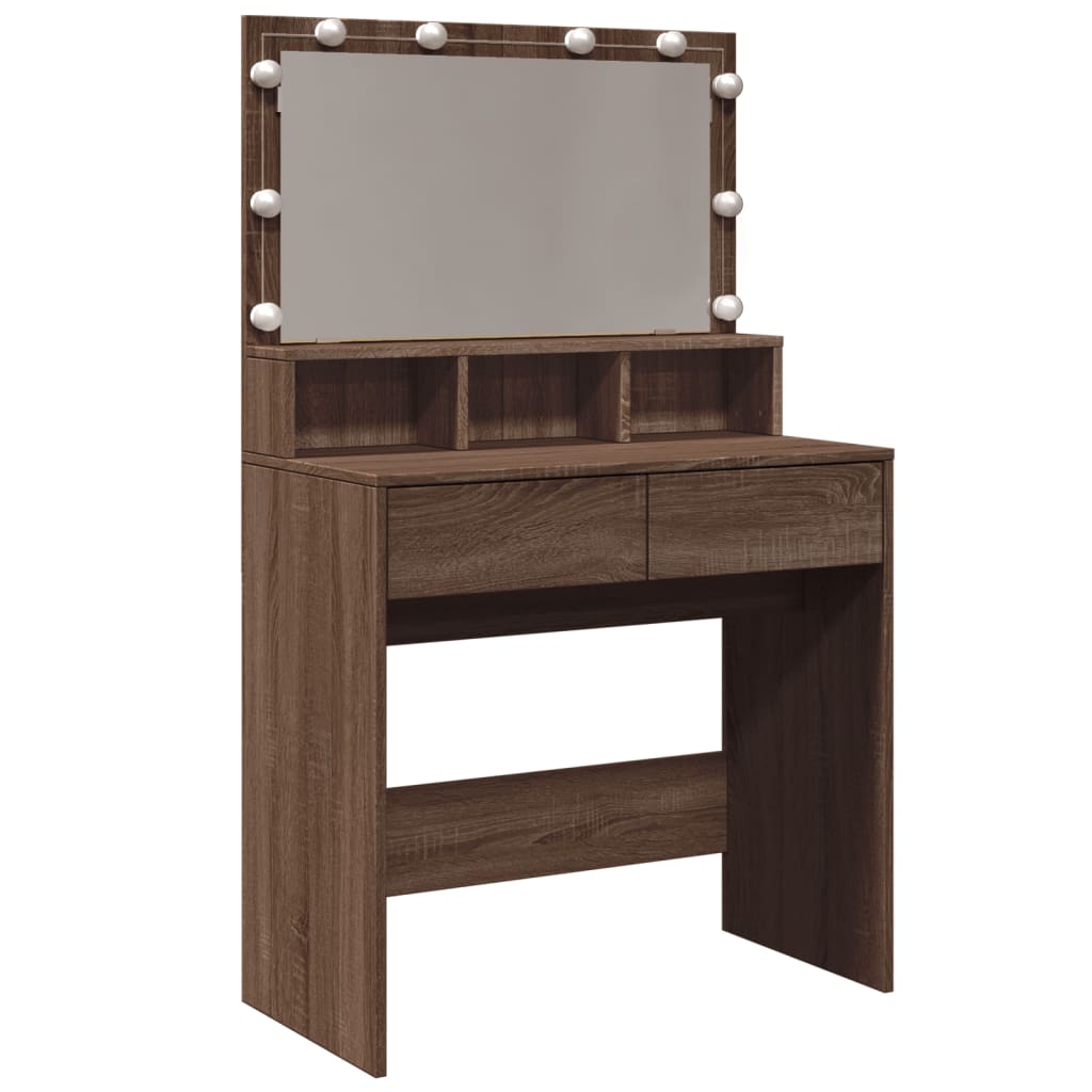 vidaXL Dressing Table with LED Brown Oak 80x41x134.5 cm