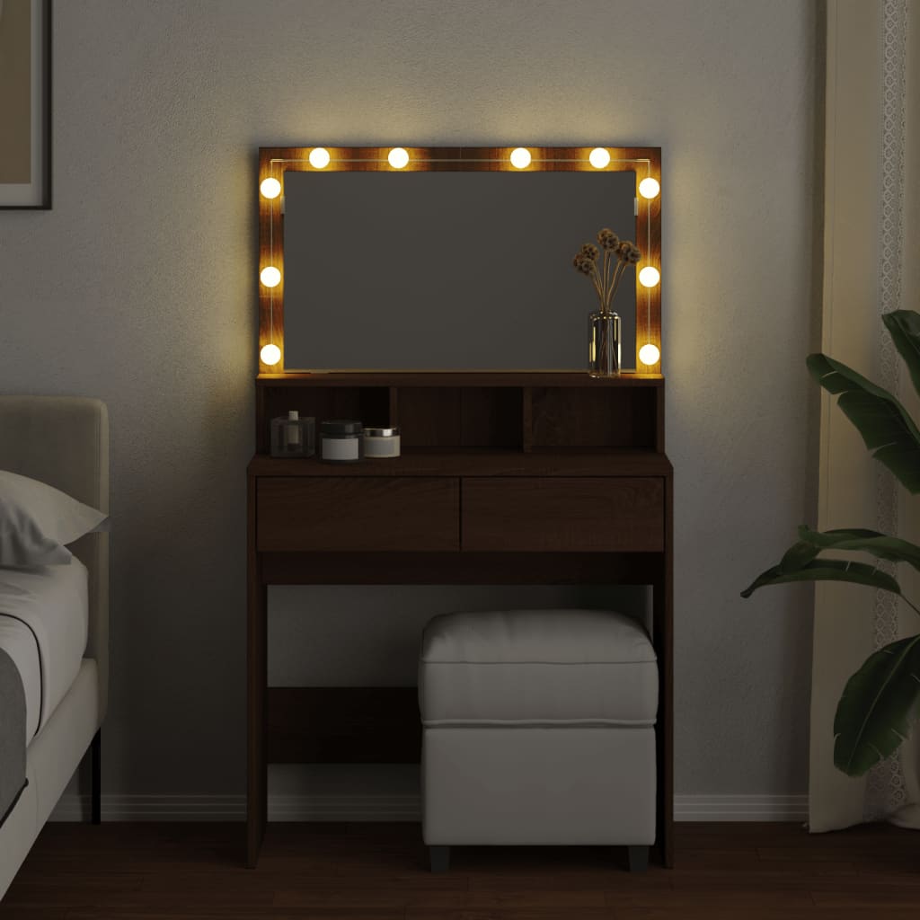 vidaXL Dressing Table with LED Brown Oak 80x41x134.5 cm