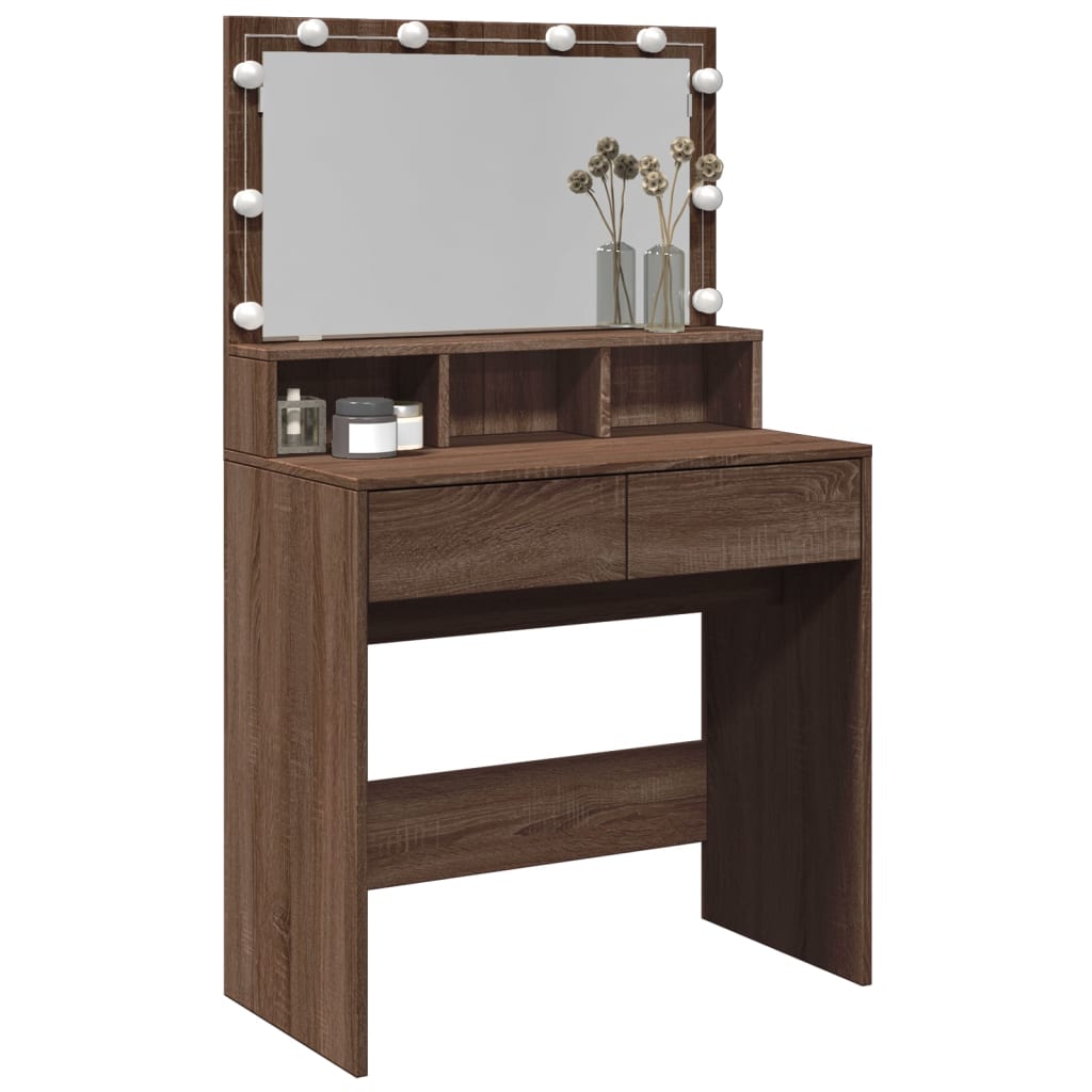 vidaXL Dressing Table with LED Brown Oak 80x41x134.5 cm