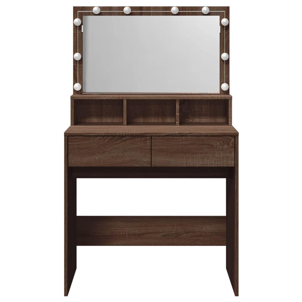 vidaXL Dressing Table with LED Brown Oak 80x41x134.5 cm