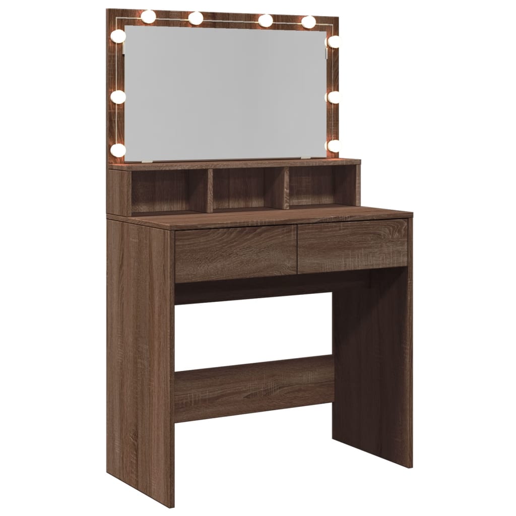 vidaXL Dressing Table with LED Brown Oak 80x41x134.5 cm