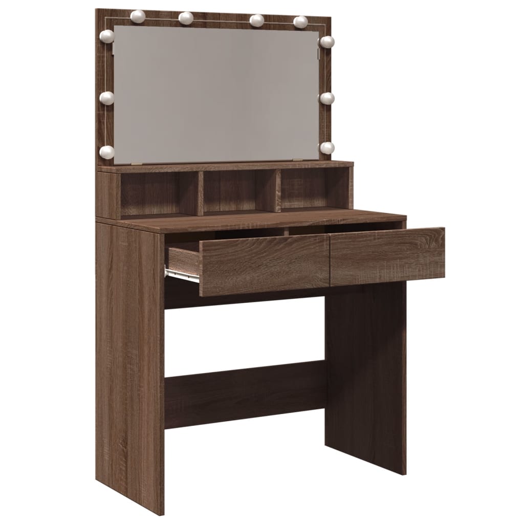 vidaXL Dressing Table with LED Brown Oak 80x41x134.5 cm