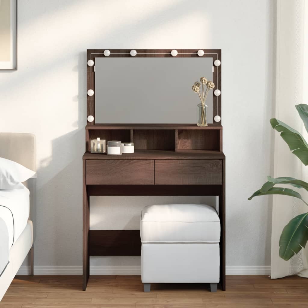 vidaXL Dressing Table with LED Brown Oak 80x41x134.5 cm