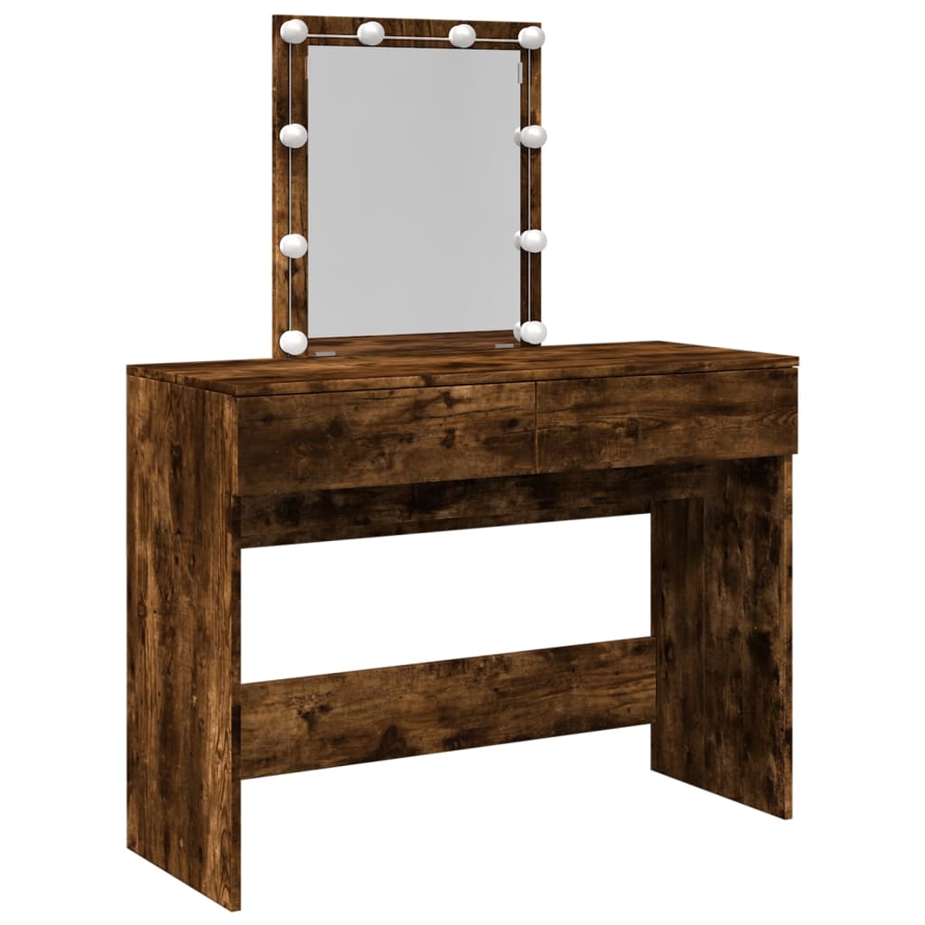 vidaXL Dressing Table with LED Smoked Oak 100x40x130 cm