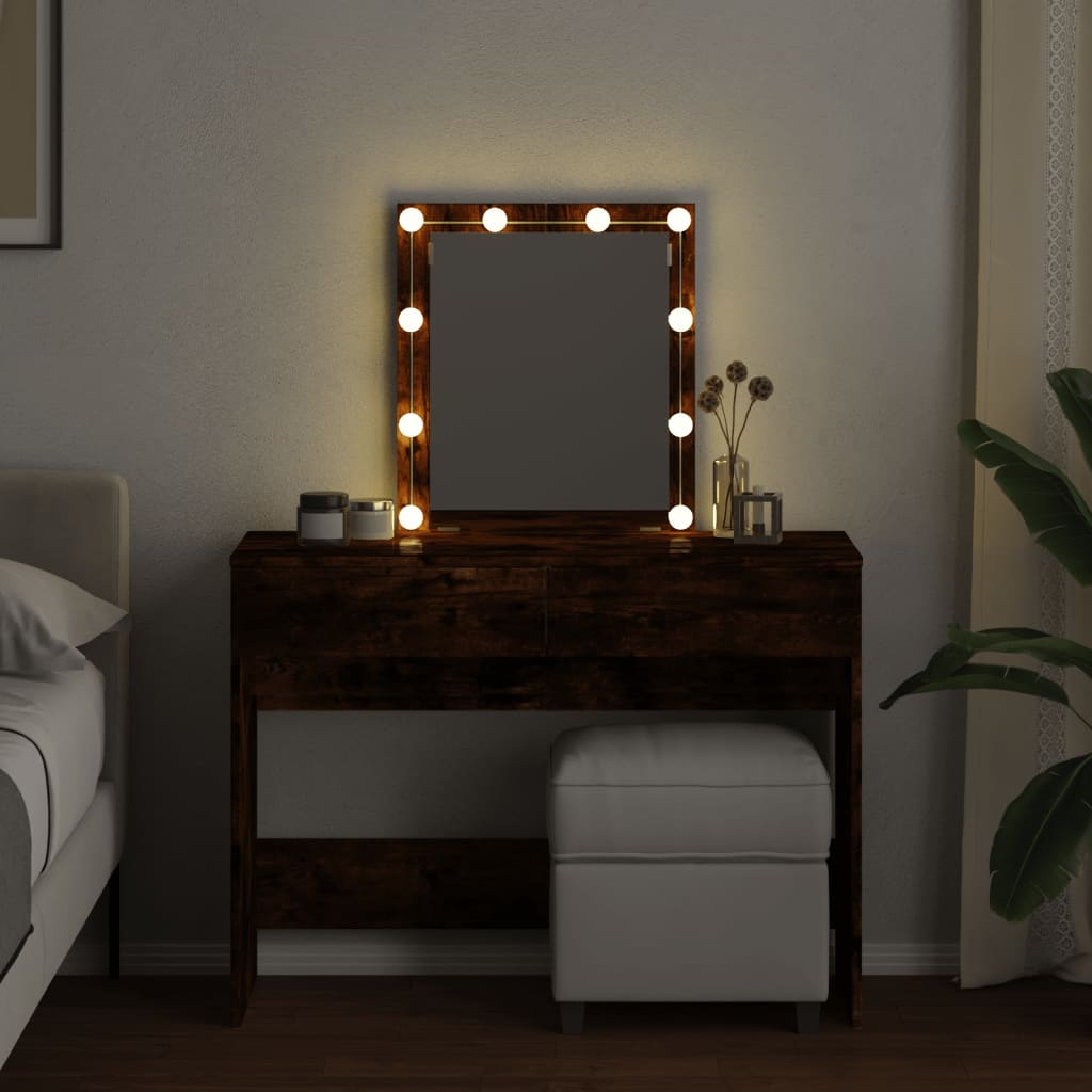 vidaXL Dressing Table with LED Smoked Oak 100x40x130 cm