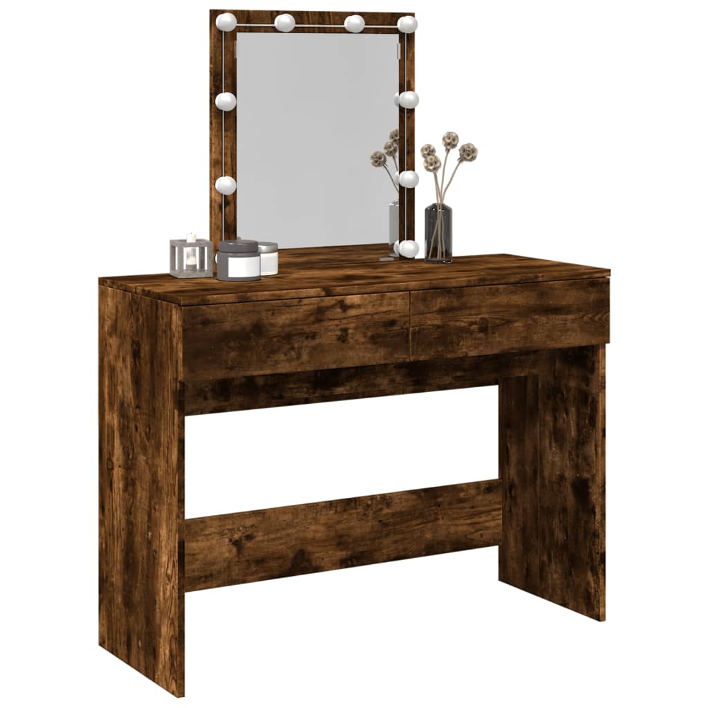 vidaXL Dressing Table with LED Smoked Oak 100x40x130 cm