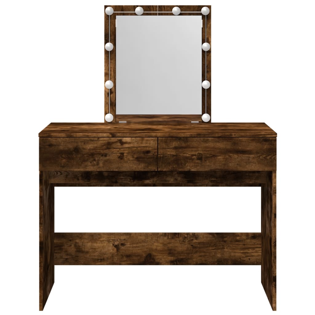 vidaXL Dressing Table with LED Smoked Oak 100x40x130 cm