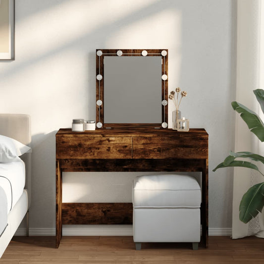 vidaXL Dressing Table with LED Smoked Oak 100x40x130 cm