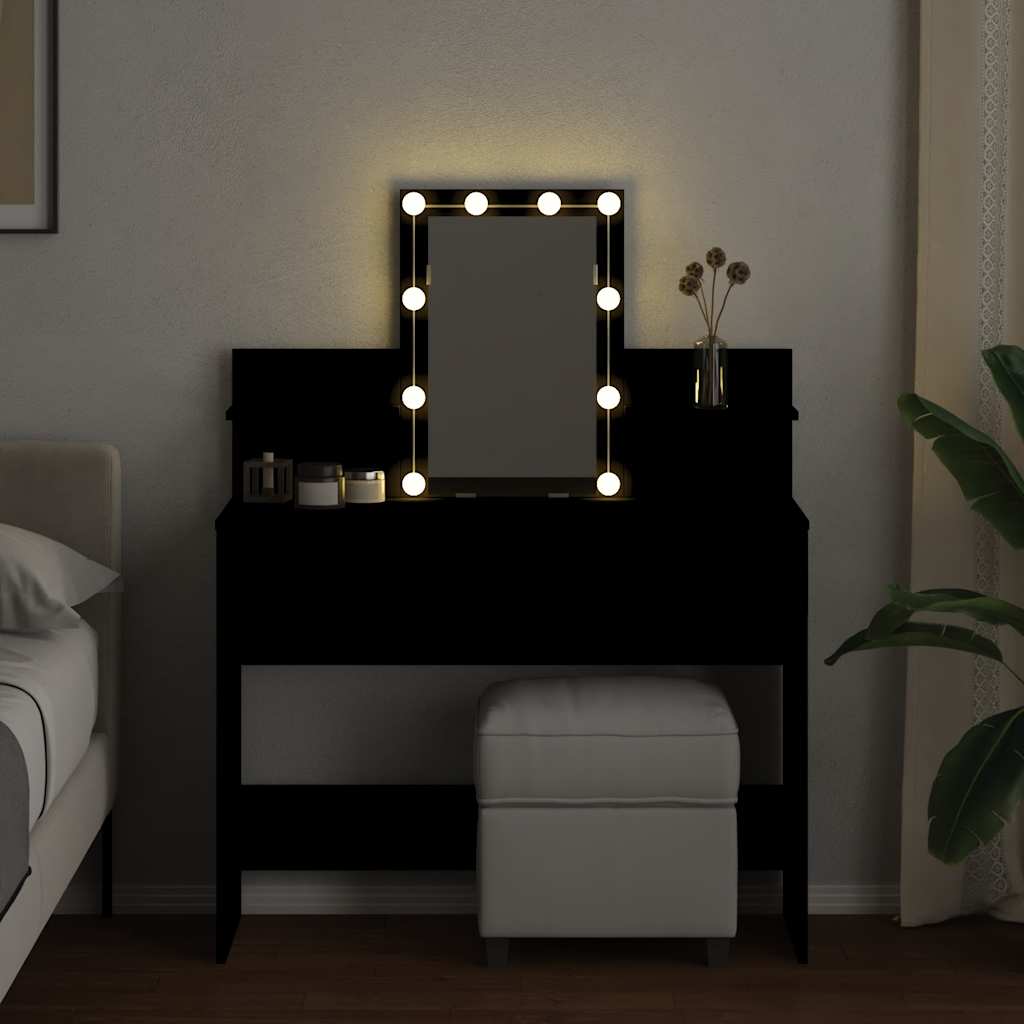 Dressing Table with LED Black 100x40x130 cm