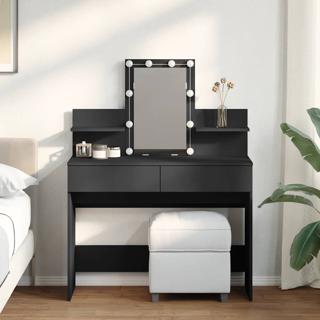 Dressing Table with LED Black 100x40x130 cm
