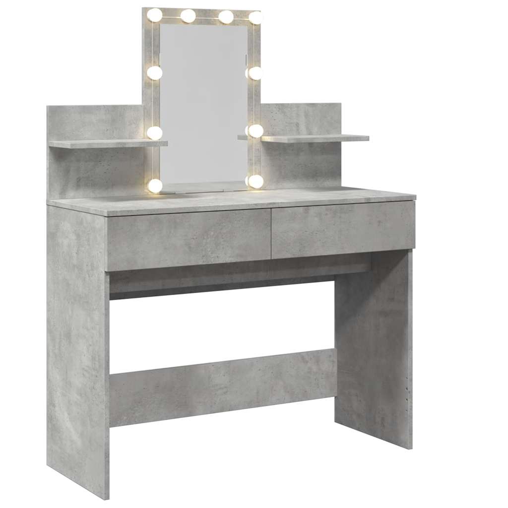 Dressing Table with LED Concrete Grey 100x40x130 cm