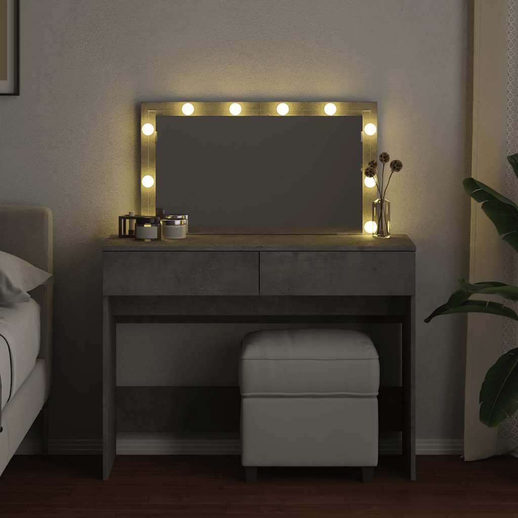 Dressing Table with LED Concrete Grey 100x40x120 cm