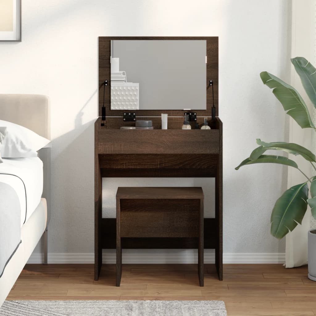 vidaXL Dressing Table and Stool Brown Oak 60x40x113.5 cm