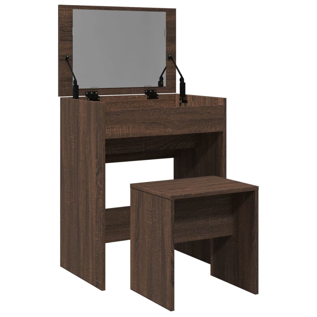 vidaXL Dressing Table and Stool Brown Oak 60x40x113.5 cm