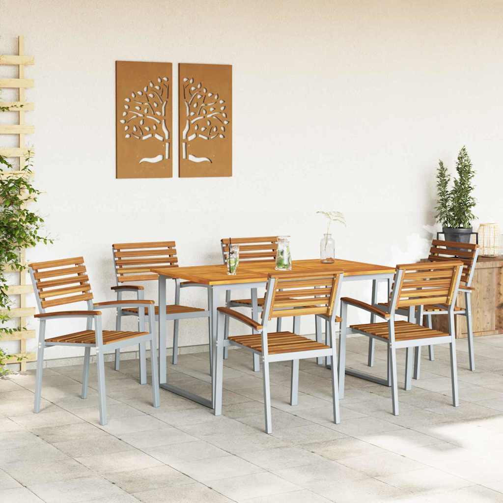 Garden Dining Set 7 pcs Grey Solid Acacia Wood